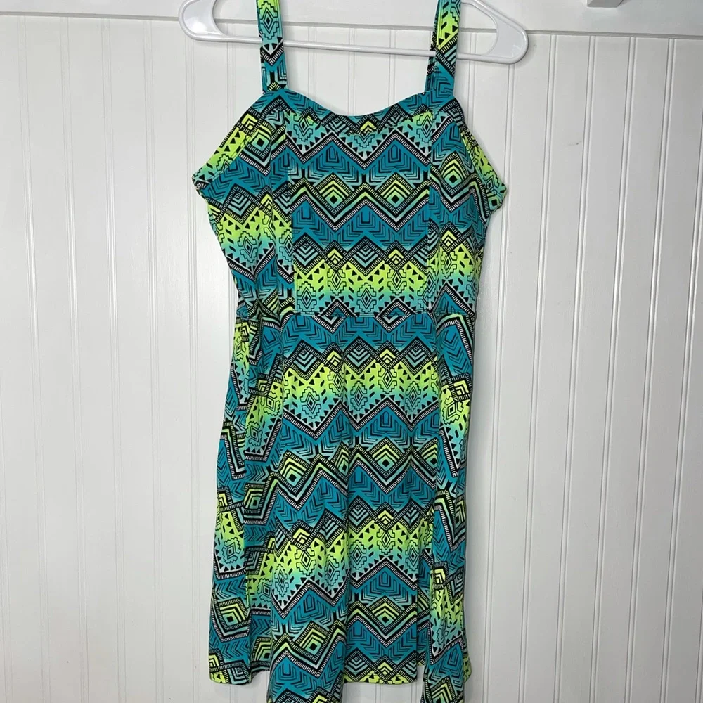 Spaghetti straps summer dress Justice Neon geometric pattern dress size 18/20